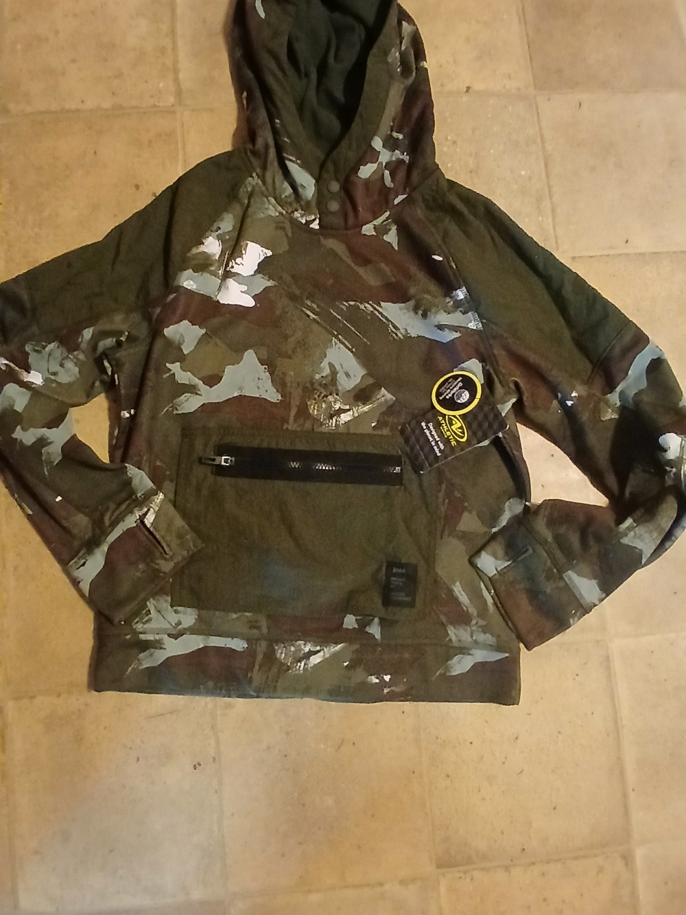 Athletic Works Olive Green Camo Hooded Pullover Jacket